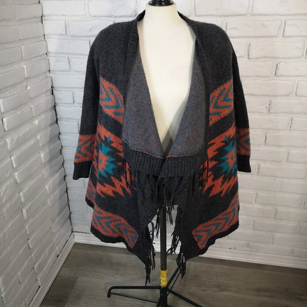 Roots Canada Ladies Size Medium Dark Grey w/ Aztec Pattern Open Cardigan - Picture 1 of 6